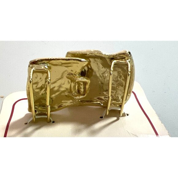 Vintage Belt Buckle Two Piece Gold-Tone Abstract Textured Art Deco No-Sew DIY - Picture 2 of 4